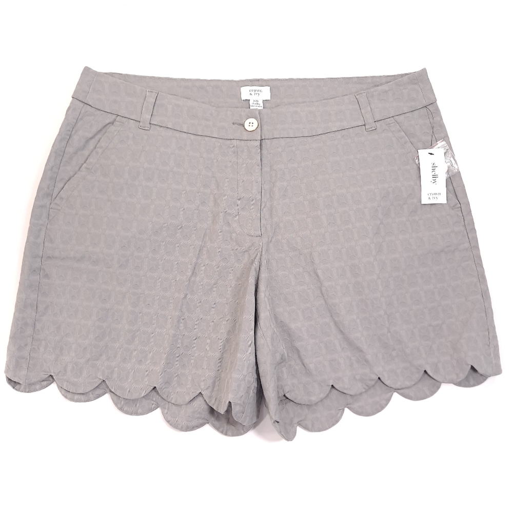 Crown & Ivy Shelby Women's Shorts Scalloped Hem Gray Textured Stretch - Sz 16W - Picture 1 of 9